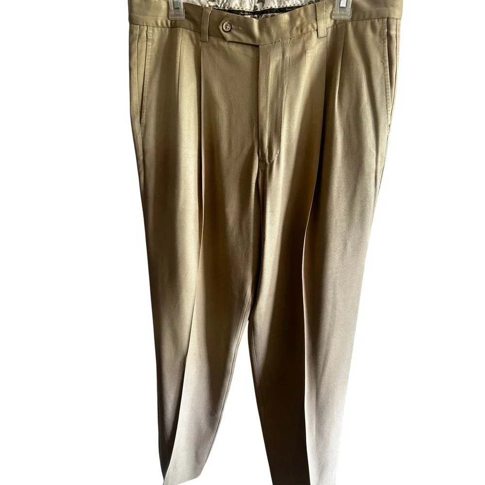 Tommy Bahama Mens 35x32 Silk Bamboo Pleated Trousers Khaki Tan Straight Leg